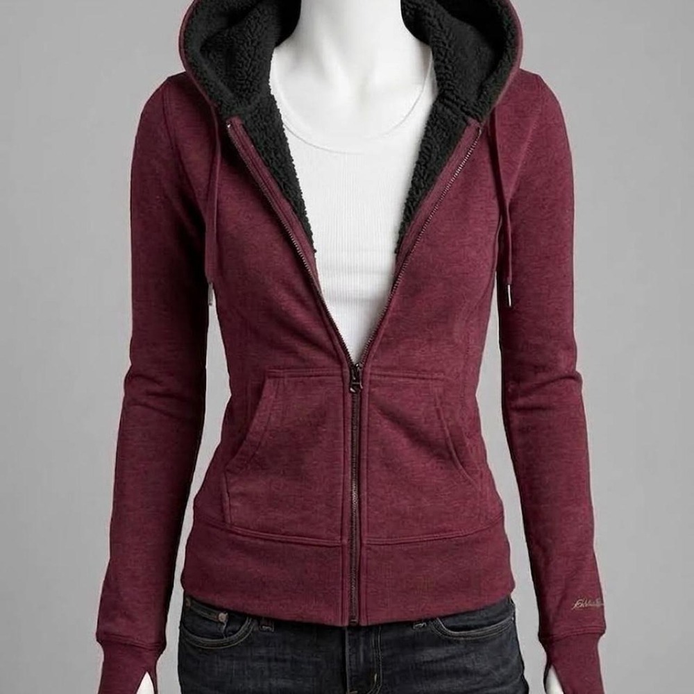 Eddie Bauer Women's Size Medium Sherpa/Plush Lined Full-Zip Hoodie – Maroon